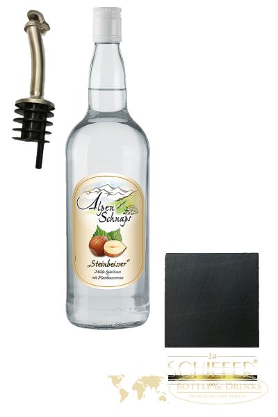 Steinbeisser Ausgießer - Schieferuntersetzer - Drinks Spirituosen Haselnuss Bottle Online Shop Alpenschnaps 1,0 & & Liter + Rum Whisky, +