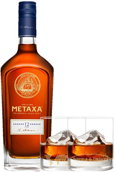 12 Geschenkverpackung Drinks Metaxa mit Bottle Whisky, - Sterne Shop Jahre Online Liter & Spirituosen in Gläsern 12* - 0,7 2 Rum & alt