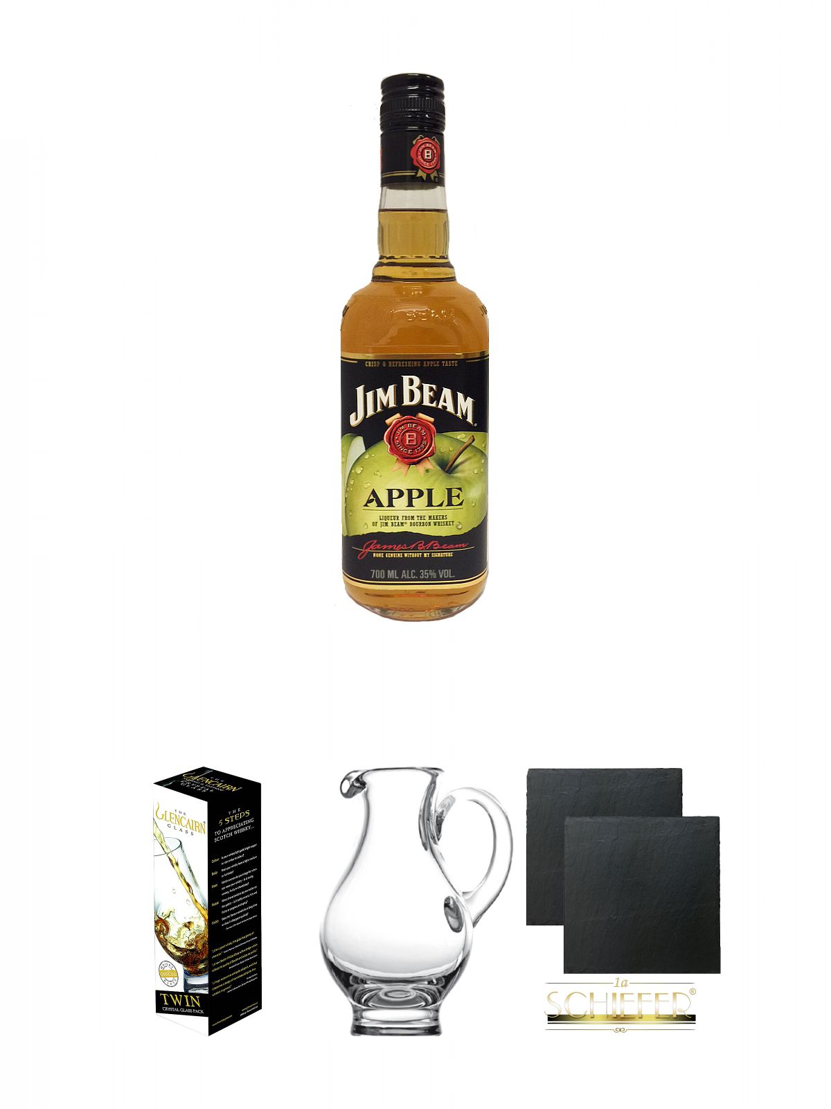 Jim Beam APPLE Schiefer Glas Pint Half 0,7 Whiskey Wasserkrug Stölzle + ca. Glasuntersetzer Glencairn Twin Glass Pack eckig Stück Whiskyglas + Glencairn + Liter Ø cm The Serie 2 Stölzle 9,5