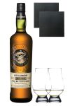 Loch Lomond Single Highland Malt Whisky (Blend) 0,7 Liter + 2 Glencairn Glser + 2 Schieferuntersetzer quadratisch 9,5 cm